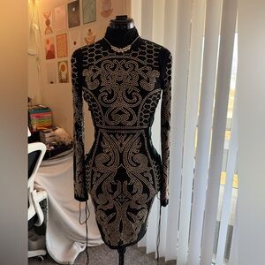 Fashion Nova Black and Gold Turtleneck  Long Sleeve Dress